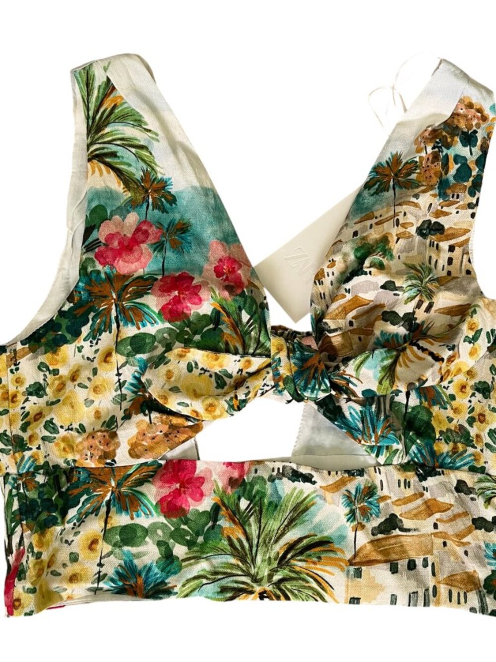 ZARA NWT Printed Co‑Ord Set Knotted Crop Top & Midi Skirt Size XS Boho Garden - Picture 8 of 14